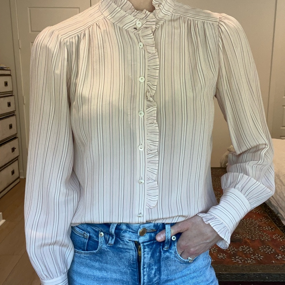 Rebecca Taylor Ruffled Light Pink Stripe Ruffle Blouse